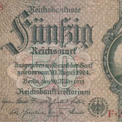 Germany 50 Reichsmark (1933) Reichsbanknote Rare Note #B2
