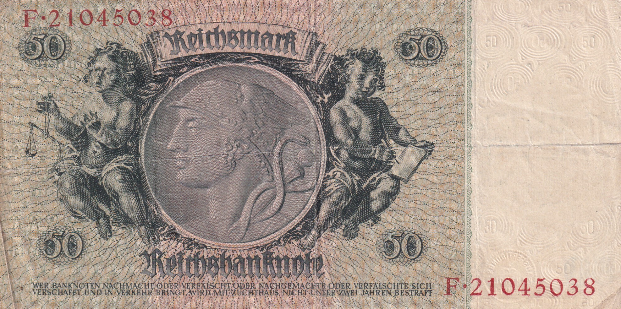Germany 50 Reichsmark (1933) Reichsbanknote Rare Note #B2