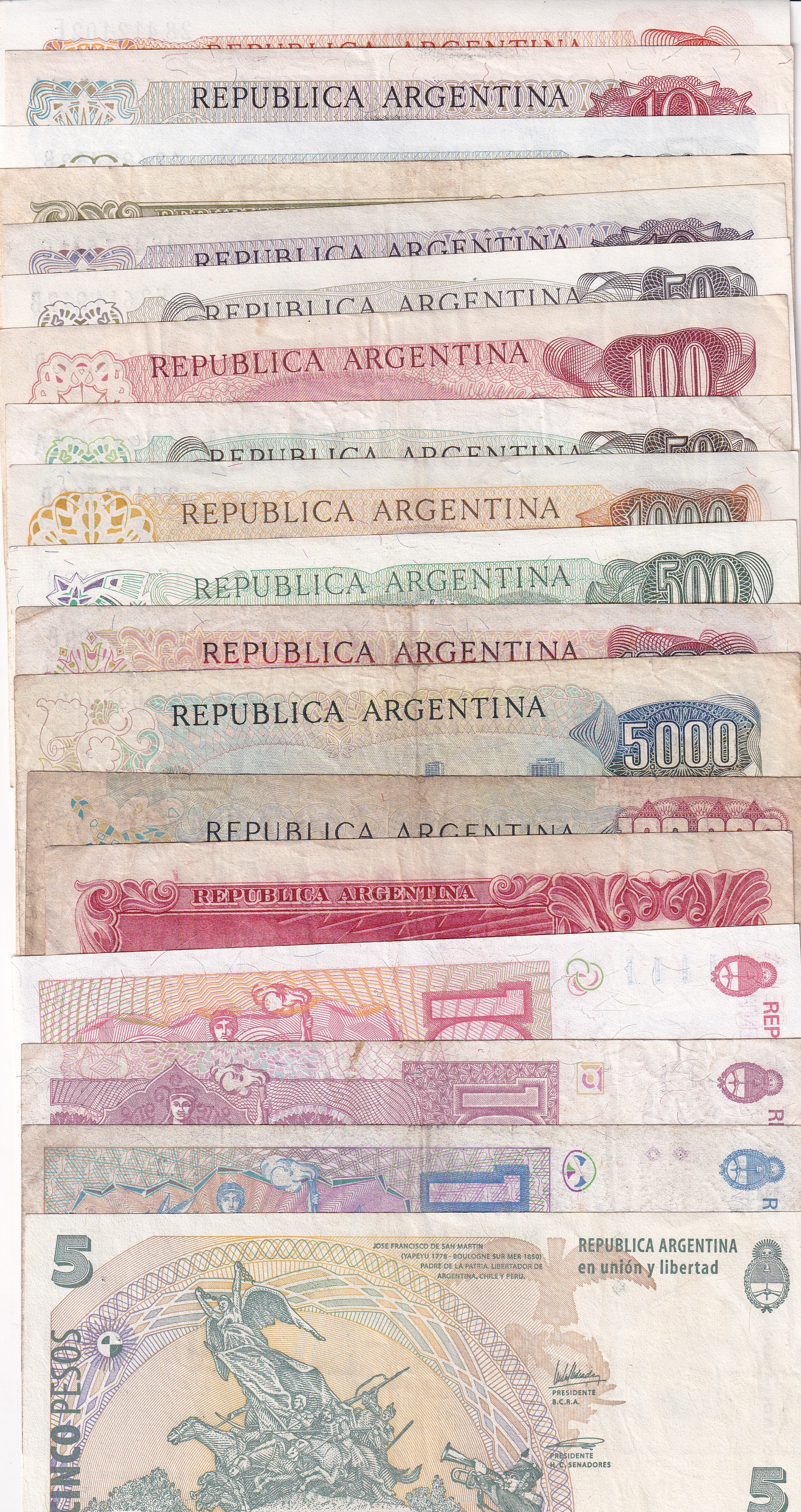 Argentina 18 Different (18 Pcs) Note Set #!7