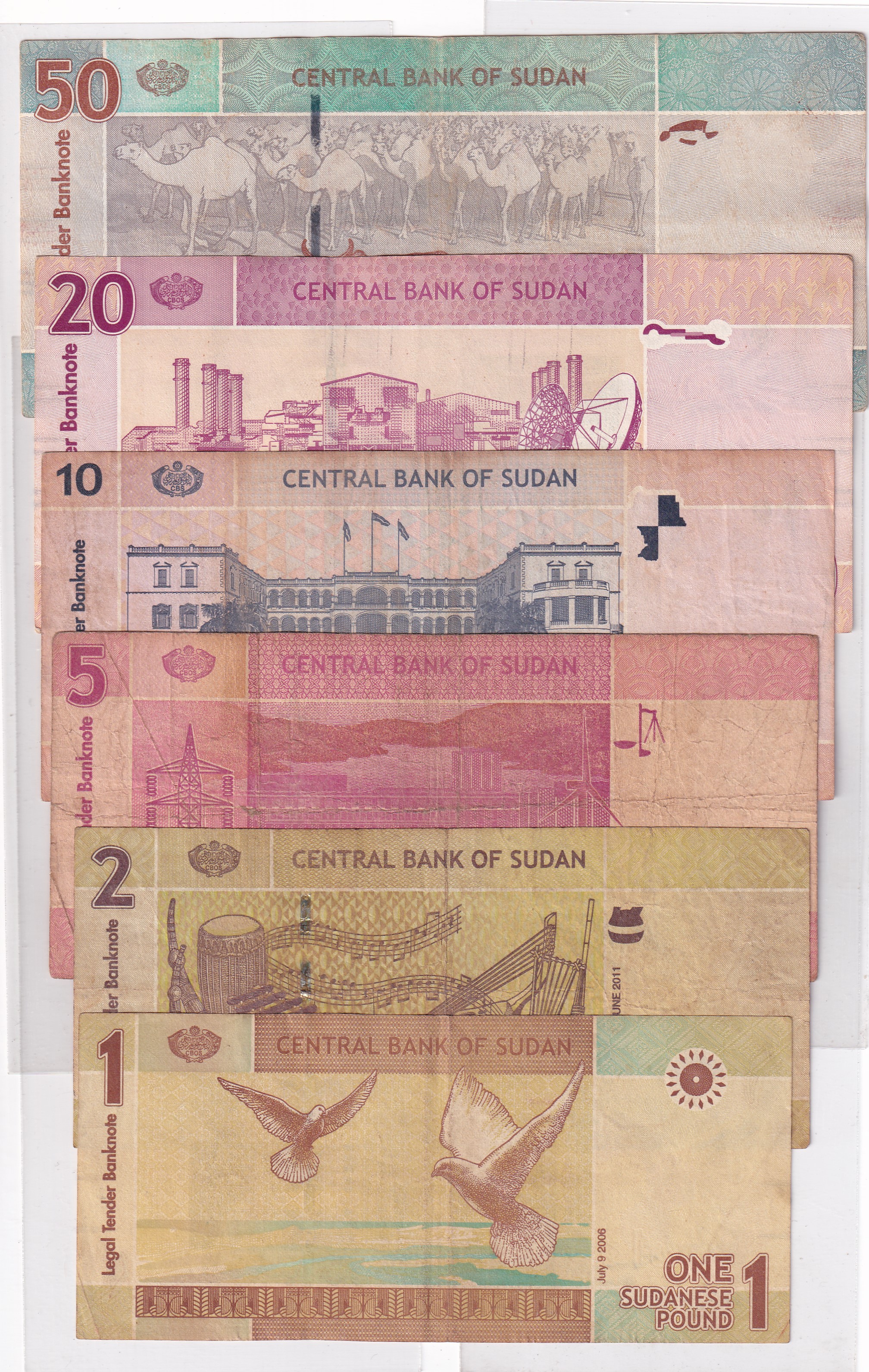 6 Different Denomination Sudan Rare (6 Note Set) #B2