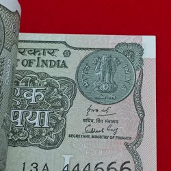 Alternative view of A-63 SUBHASH CHANDRA GARG ONE RUPEE PACKET FANY NO. 444666 SERIAL NO. 444601