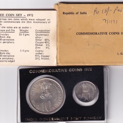 1972 Uncirculated Coins Set – 25th Anniversary of Independence 10 Rs and 50 Ps I .G MINT Bombay