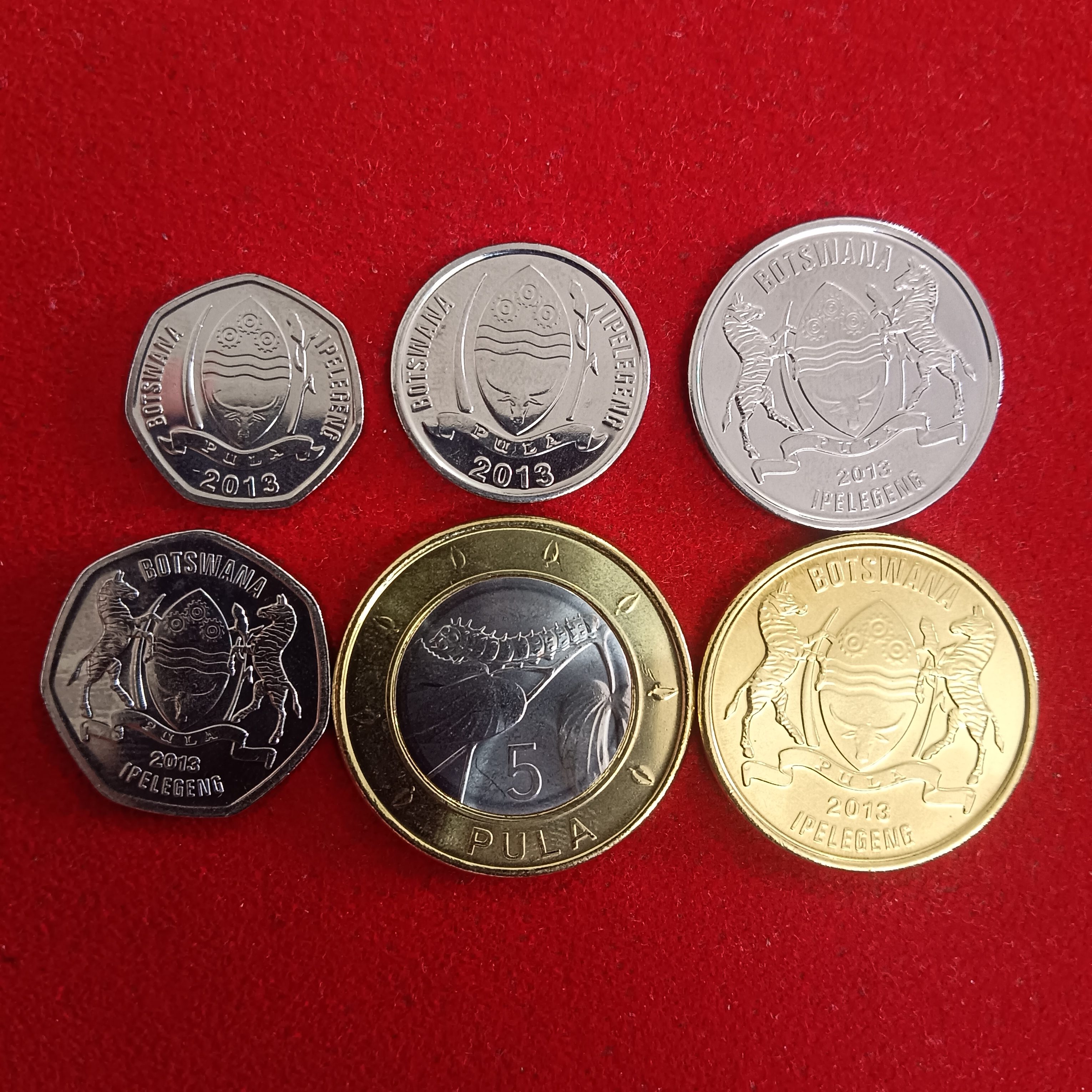 Rare Botswana Ipelegeng Coins Set 5,10,25,50,5,1 PULA 6 Pcs Botswana Unc set Coins