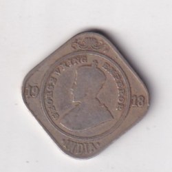British-India 2 Annas 1918 (George V ) Rare Coin #k-12