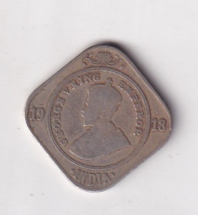 British-India 2 Annas 1918 (George V ) Rare Coin #k-12