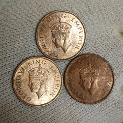 Alternative view of George Vi One Quater Anna Bronze Scare Coin 1941 Year Calcutta Mint 3 Pcs Top Condition British of India