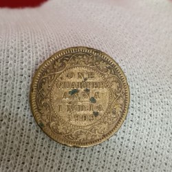 Alternative view of Edward VIII One Quater Anna Bronze Rare Coin 1909 Year Calcutta Mint British of India