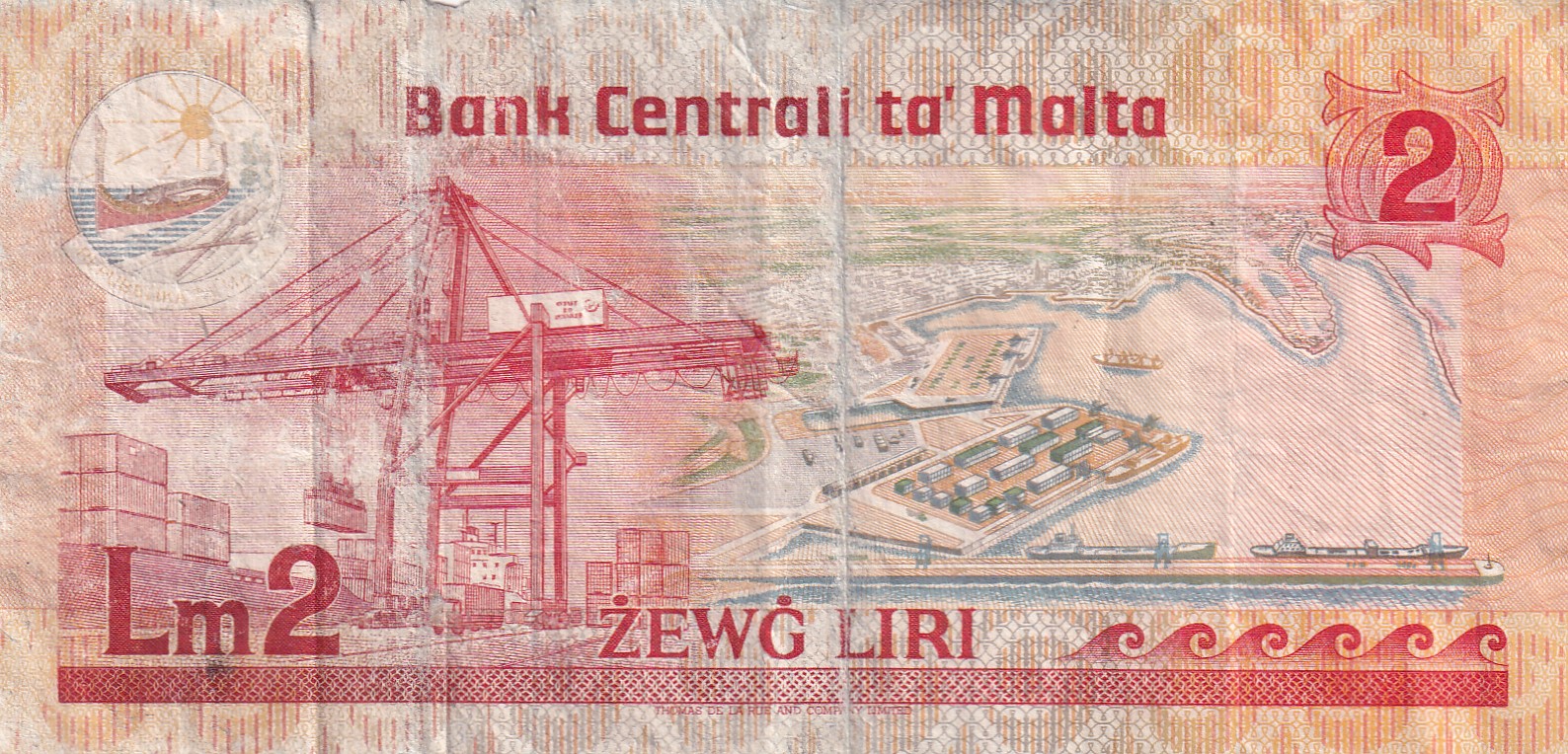 Malta 2 Liri Law of 1967 Rare Note (Low Condition AS Per Image) #B2