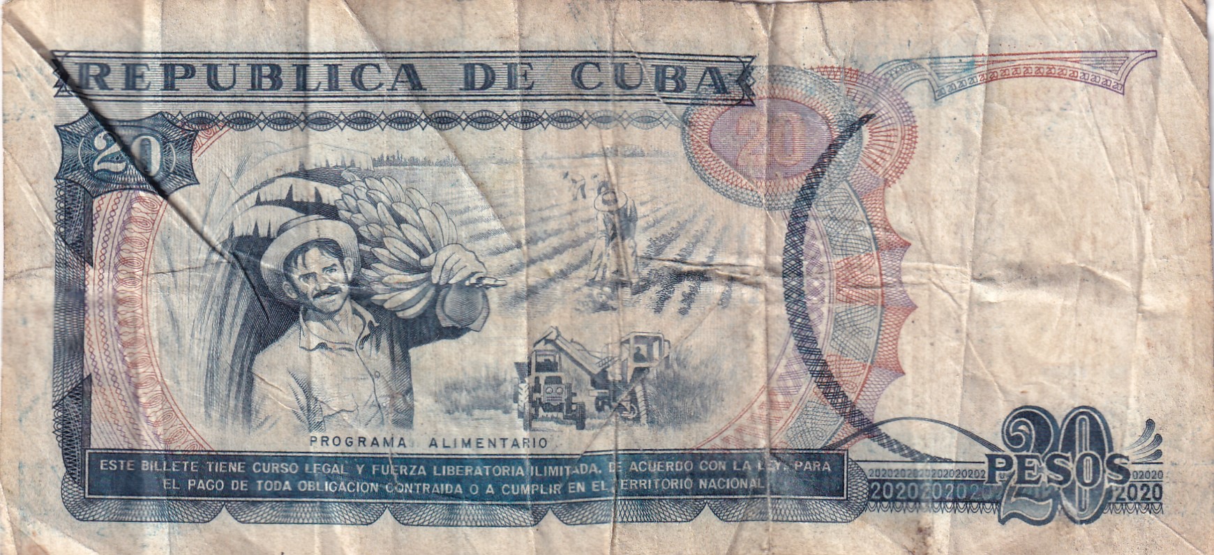 Cuba 20 Pesos Rare Note (Low Condition AS Per Image) #B2