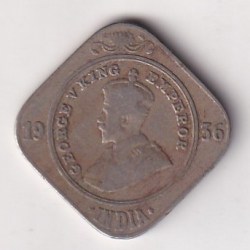 British- India 2 Annas 1936 George V Rare (Bombay Mint) Coin #K-35