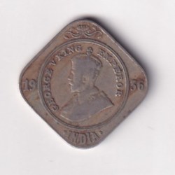 British- India 2 Annas 1936 George V Rare (Bombay Mint) Coin #K-41