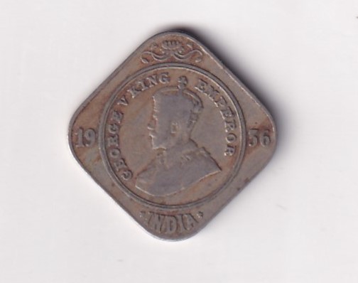 British- India 2 Annas 1936 George V Rare (Bombay Mint) Coin #K-41