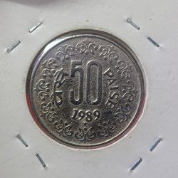50 Paise Copper Nickel Ex Rare Coin 1989 Year Hyderabad Mint Republic of India