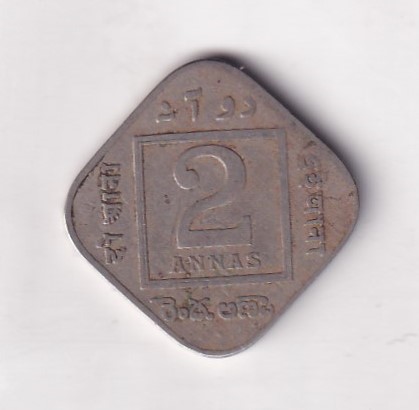 British- India 2 Annas 1935 George V Rare (Bombay Mint) Coin #K-29