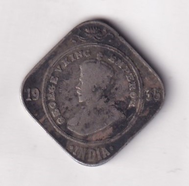 British- India 2 Annas 1935 George V Rare (Bombay Mint) Coin #K-30