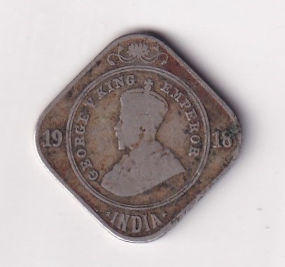 British- India 2 Annas 1918 George V Rare Coin #K-65