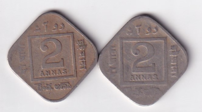 British- India 2 Annas George V Rare ( 2 Coin Set ) #K-73