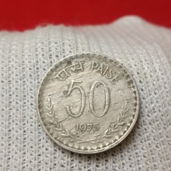 50 Paise Copper Nickel Scare Coin 1975 Year Calcutta Mint Extra Metal Error Coin