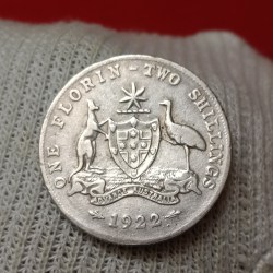 Alternative view of George V One Florin Two Shillings Advance Australia 1922 Year Silver Coin