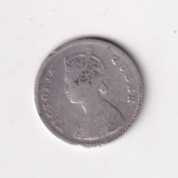 Alternative view of India - British 2 Annas 1862- Victoria Rare Silver coin#K-93