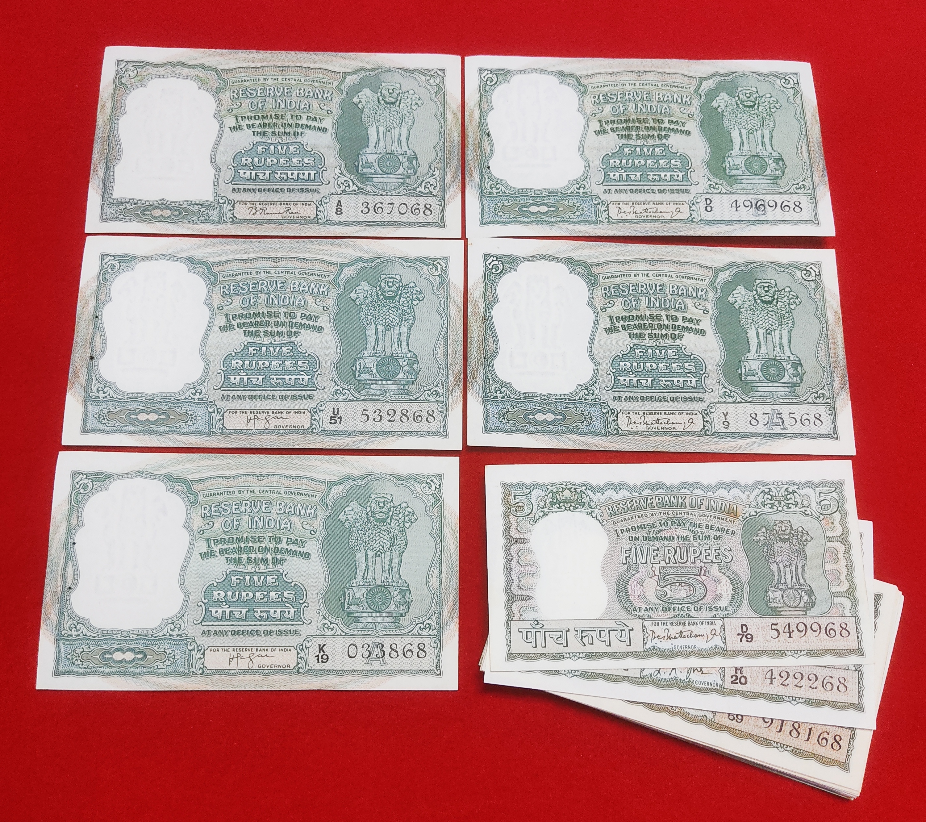 5 RUPEES SIGNATURE SET UNC CONDITION ENDING TWO DIGIT SAME NUMBER TOTAL 43 DIFFERENT NOTES ( C1, C3 MISSING)