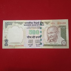 500 Rs Ex Rare Fancy Number Note 123456 Governor YV Reddy 2007 Year Gem Unc Condition Reserve Bank of India