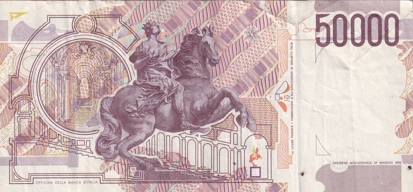 Italy 50 000 Lire (Bernini) Rare Note#B2