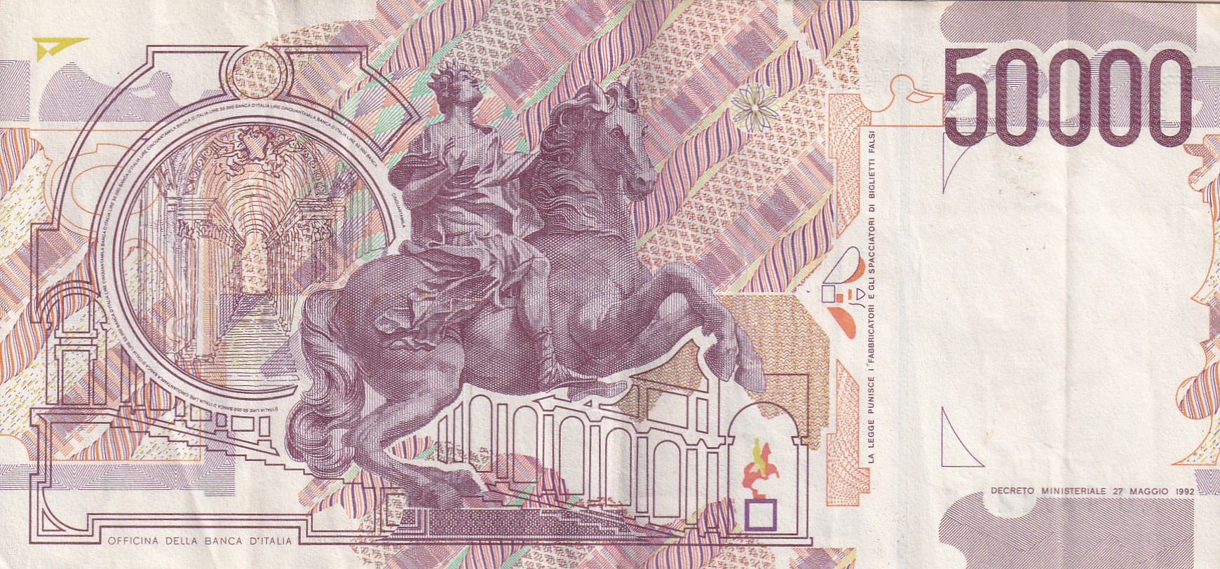 Italy 50 000 Lire (Bernini) Rare Note#B2