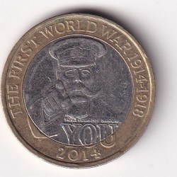 United Kingdom 2 Pounds -2014 (World War I) Commemorative Bimetallic Coin#k-131
