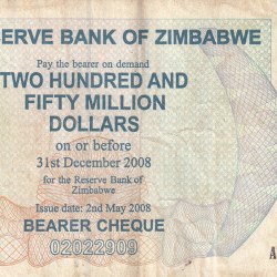 ZIMBABWE 250 000 000 DOLLARS RARE NOTE WITH FANCY NUMBER ENDING 786