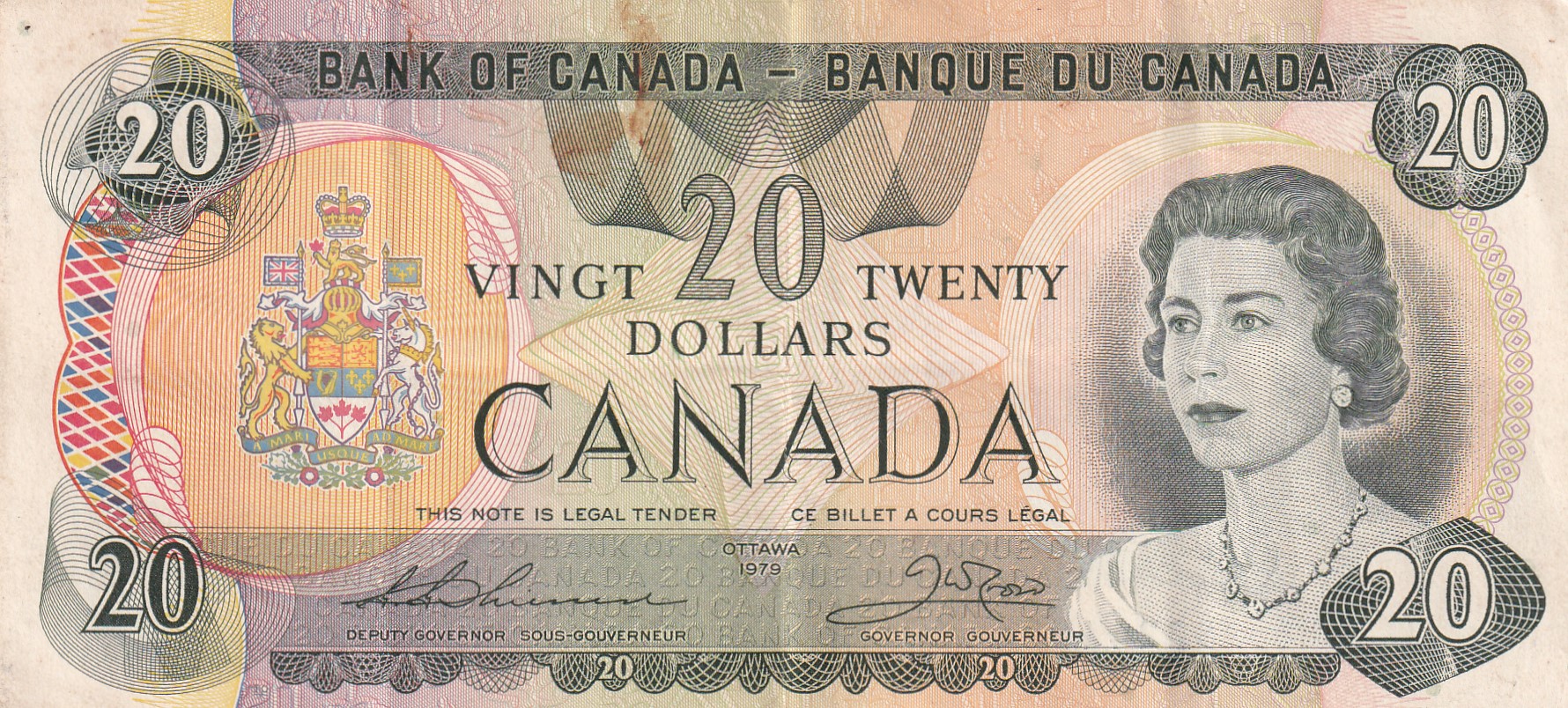 CANADA 20 DOLLARS serial on reverse RARE NOTE #B2