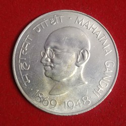 Alternative view of Rare Ten Rs Big Silver Coin Mahatma Gandhi 1869-1948 Bombay Mint Republic of India 01
