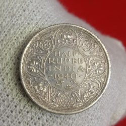 Alternative view of George Vi King Emperor Half Rupee Silver Coin 1940 Year Calcutta Mint British of India