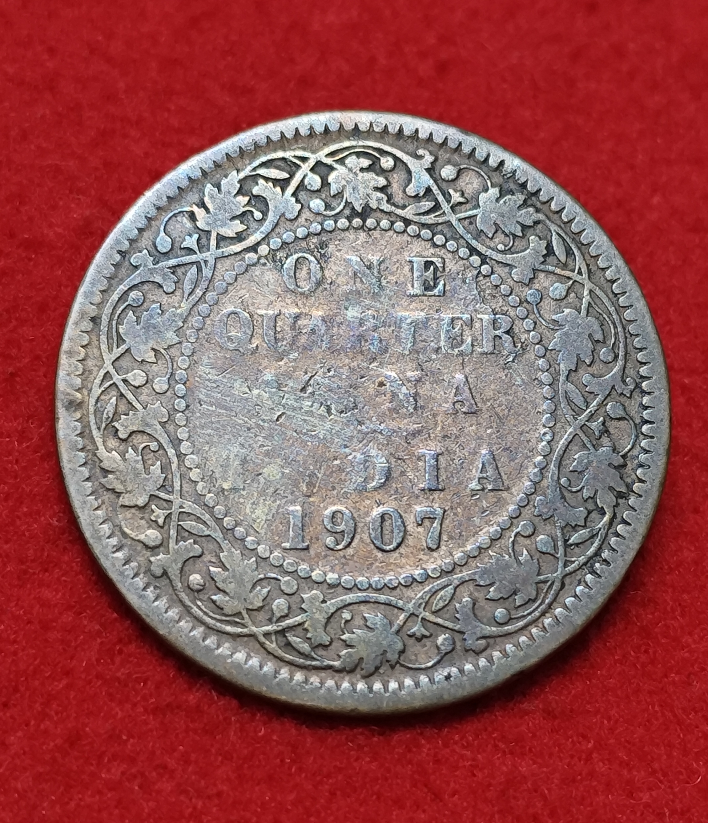 ONE QUARTER ANNA 1907 CALCUTTA MINT COIN