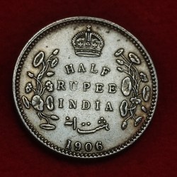 Half Rupee Silver Coin Edward VII 1906 Calcutta Mint