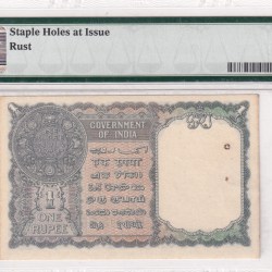 Alternative view of George Six One Rupees Green Number PMG Grade 63 Extremely rare British- India Note