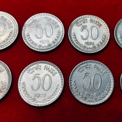 50 PAISA 1972 TO 1980 COIN SET OF 8 COINS