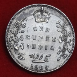 ONE RUPEE SILVER COIN EDWARD VII (B INCUSE ON CROWN +DOT ON VINE VARIETY) BOMBAY MINT BEAUTIFUL CONDITION YEAR 1909