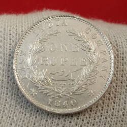 Alternative view of Queen Victoria One Rupee Rare Silver Coin DIVIDED LEGEND East India Company 1840 Year Calcutta Mint