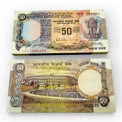 Rs 50 India Banknote Parliament Issue Gem Unc Serial Bundle Signed By R N Malhotra Inset A Unique and Rare