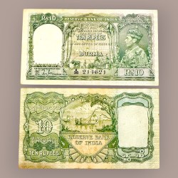 Rs 10 British India Banknote King George VI Reserve Bank Of India Burma Issue Excellent Collectible Quality Unique and Rare Issue