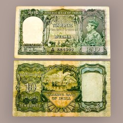 Rs 10 British India Banknote King George VI Reserve Bank Of India Burma Issue Excellent Collectible Quality Unique and Rare Issue