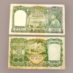 Rs 10 British India Banknote King George VI Reserve Bank Of India Burma Issue Excellent Collectible Quality Unique and Rare Issue