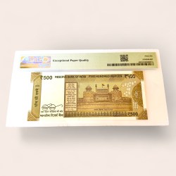 Alternative view of Rs 500 India Banknote Signed by Sanjay Malhotra EPQ 66 Graded By PMG Super Solid 888888 Unique and Rare