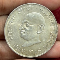 India 10 Rupees 1969 Mahatma Gandhi Rare Commemorative issue Bombay Mint Silver Coin #C-63