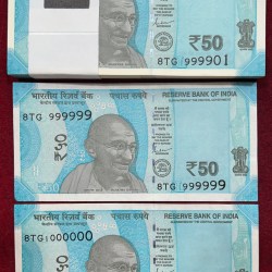 50 RUPEES GOVEROR SHAKTIKANT DAS RARE GEM UNC SERIAL PACKET WITH FANCY NUMBER 999999 & 1000000