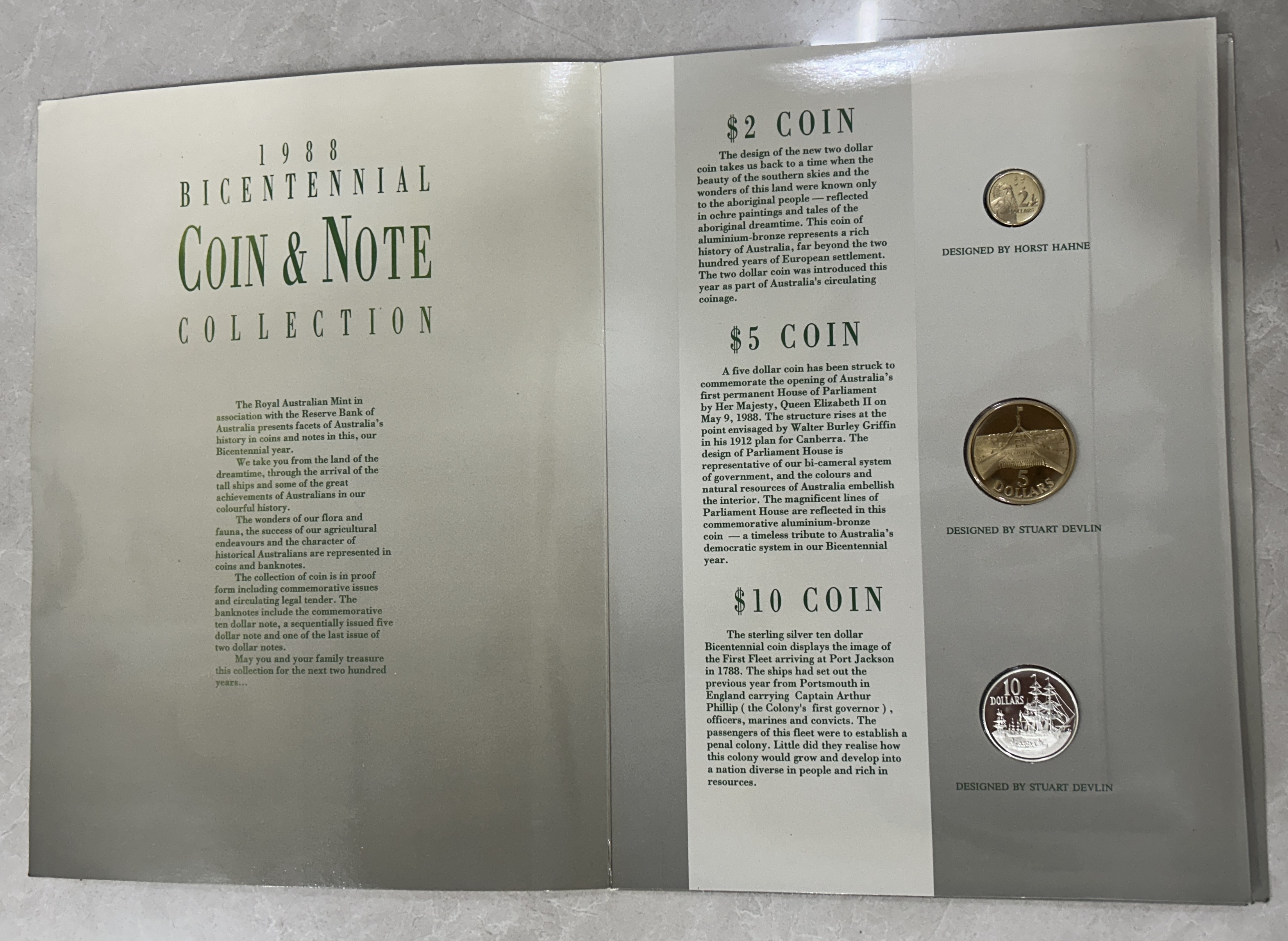 Royal Australian Mint 1988 First Combines presentation Of Bicentennial Coin & Note Collection - Rare (3 Coin+ 3 Note) Included 1 Coin Silver + 1 Note Polymer with Folder and Certificate
