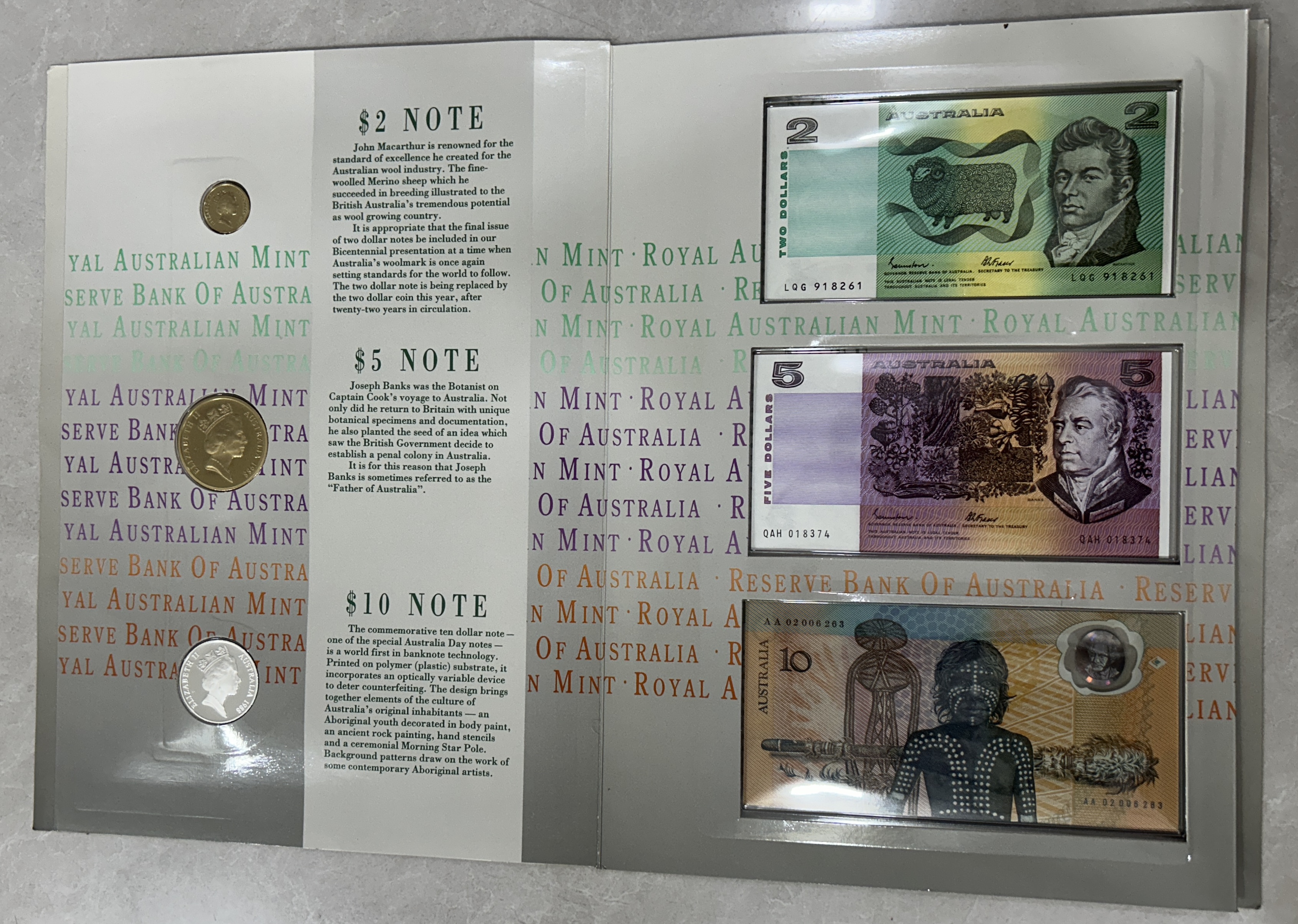 Royal Australian Mint 1988 First Combines presentation Of Bicentennial Coin & Note Collection - Rare (3 Coin+ 3 Note) Included 1 Coin Silver + 1 Note Polymer with Folder and Certificate