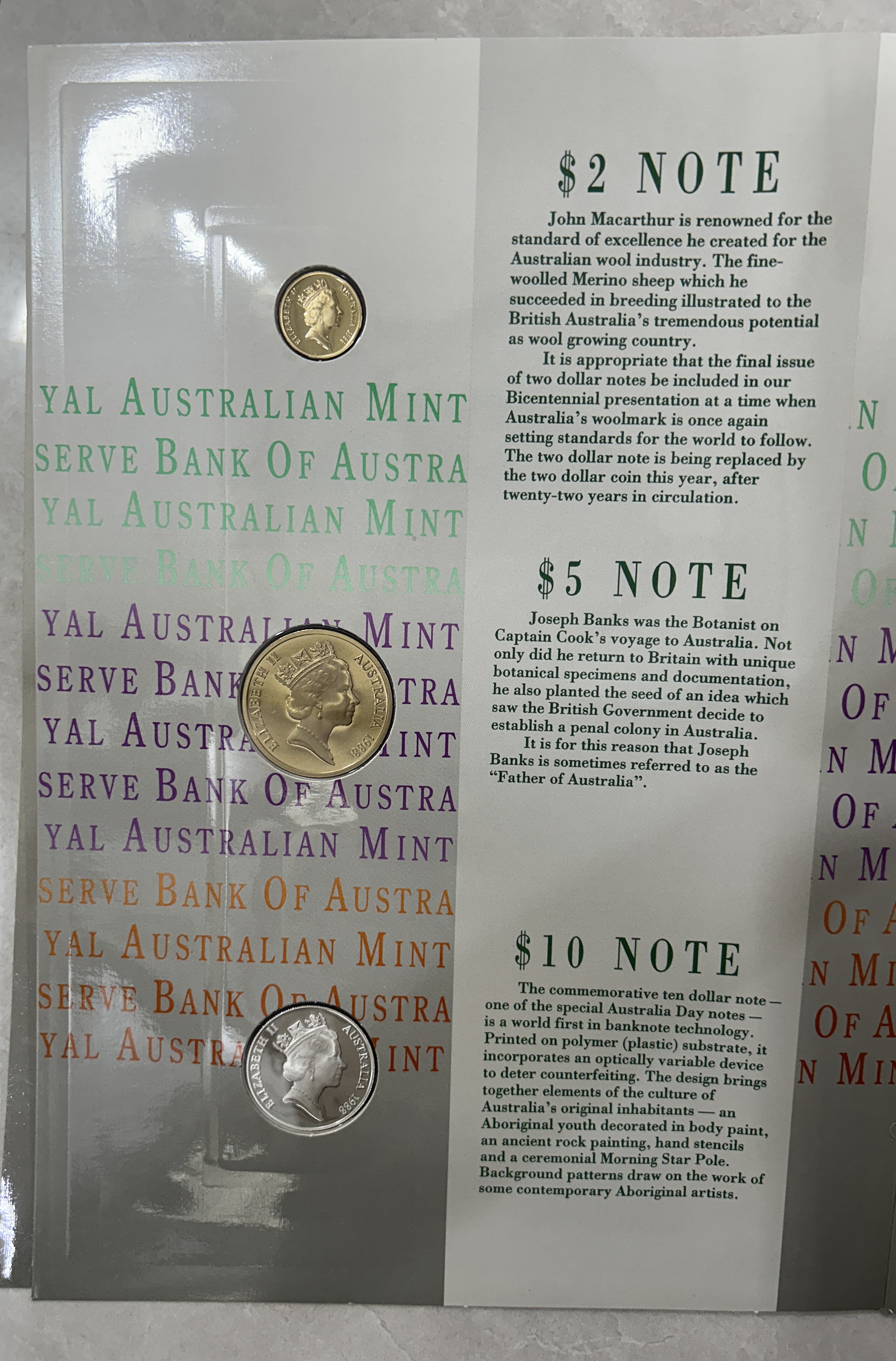 Royal Australian Mint 1988 First Combines presentation Of Bicentennial Coin & Note Collection - Rare (3 Coin+ 3 Note) Included 1 Coin Silver + 1 Note Polymer with Folder and Certificate