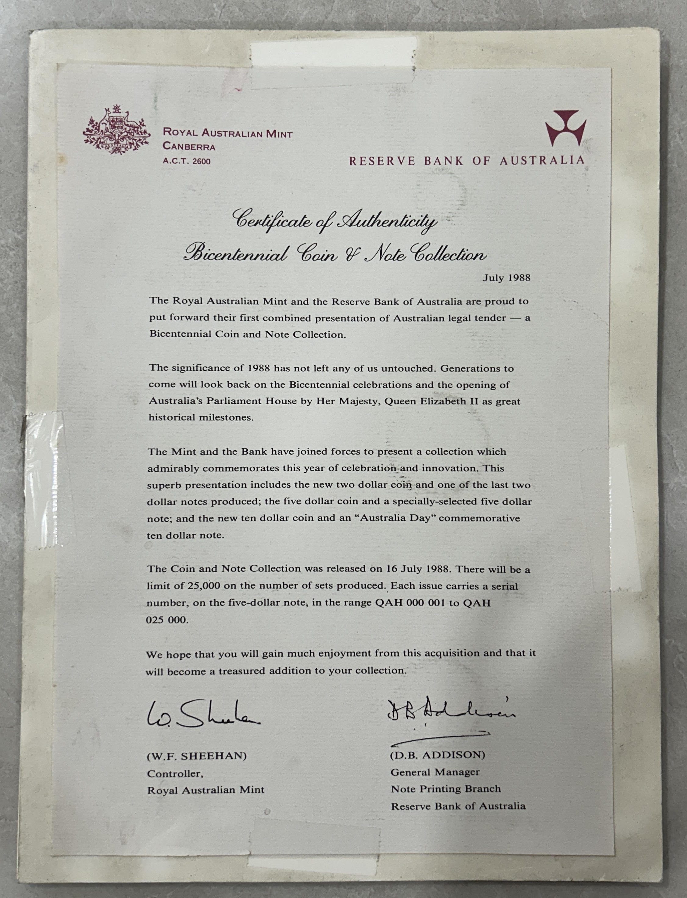 Royal Australian Mint 1988 First Combines presentation Of Bicentennial Coin & Note Collection - Rare (3 Coin+ 3 Note) Included 1 Coin Silver + 1 Note Polymer with Folder and Certificate